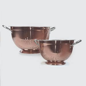 5Qt, 8Qt Copper Tone Stainless Steel Colanders Set