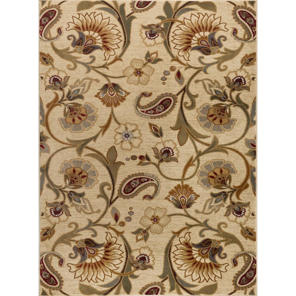 Ivory Floral Synthetic 4' x 6' Area Rug