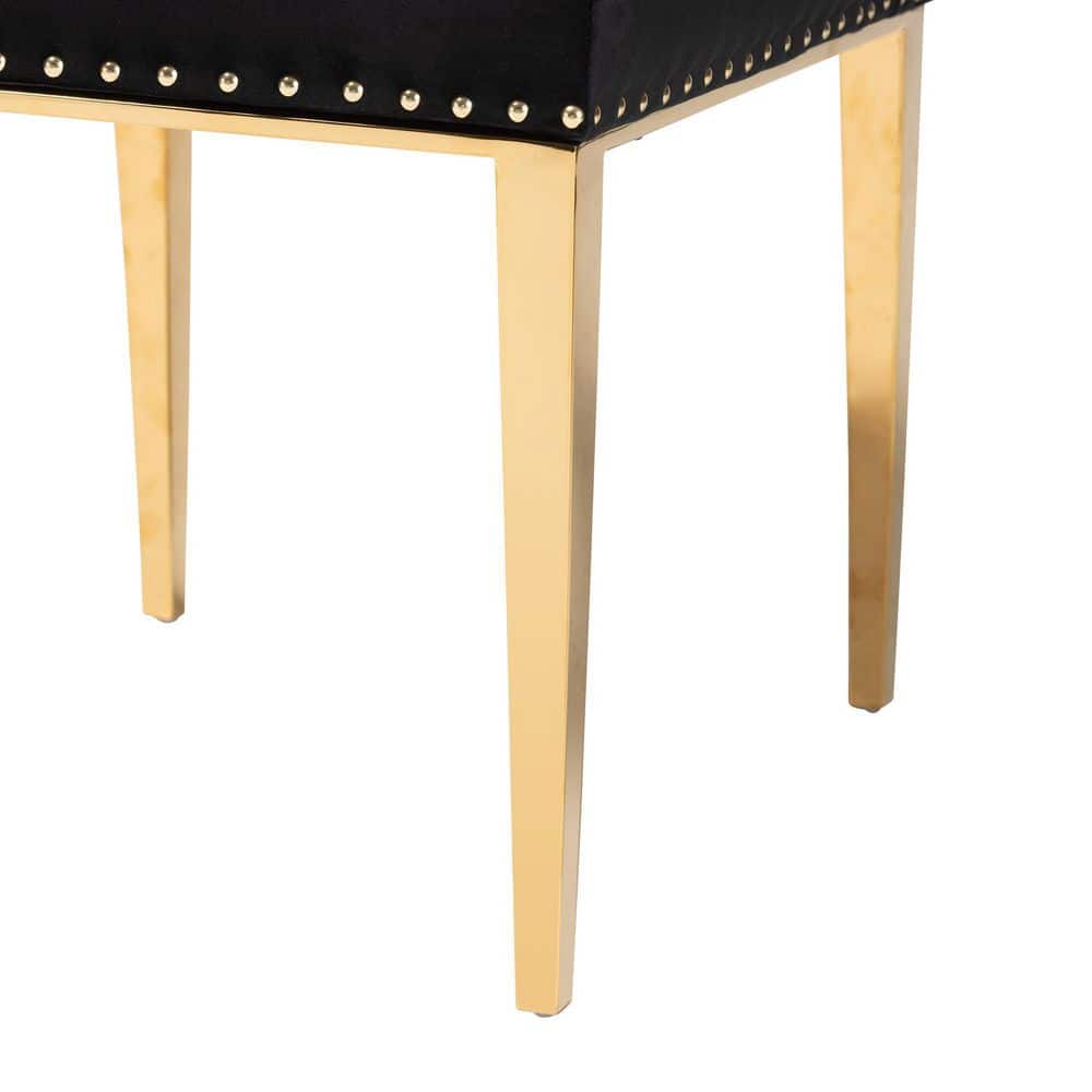 Black Velvet and Gold Upholstered Dining Side Chair Set