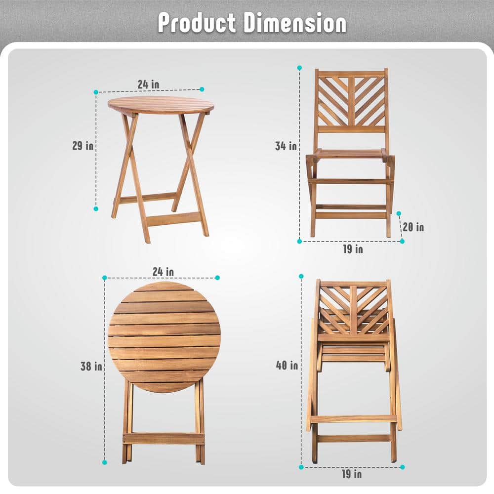 Acacia Wood 3-Piece Patio Set with Beige Cushions