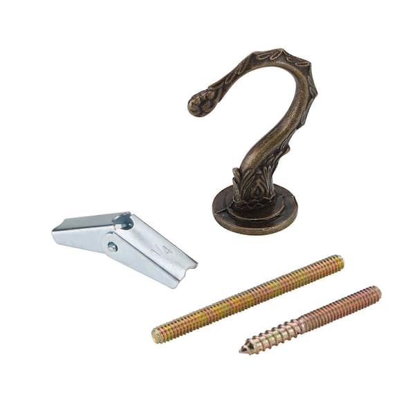 2.5 in. Antique Brass Swag Hook Kit for Ceiling Mount