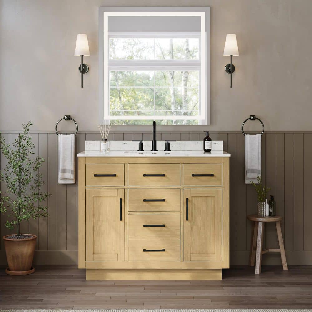 Beckett TK 42 in. Single Freestanding Rift Oak Bath Vanity with Carrara Cultured Marble Top price history on PriceWatchPro