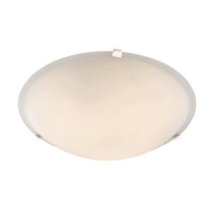 15 in. 3-Light White Flush Mount Kitchen Ceiling Light Fixture with Marbleized Glass Shade