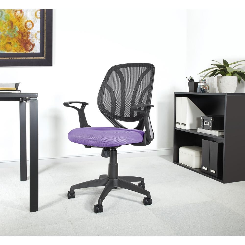 Purple Mesh Screen Back Chair with Flip Arms and Silver Accents