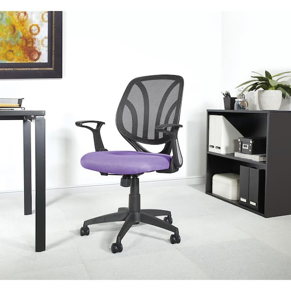 Purple Mesh Screen Back Chair with Flip Arms and Silver Accents