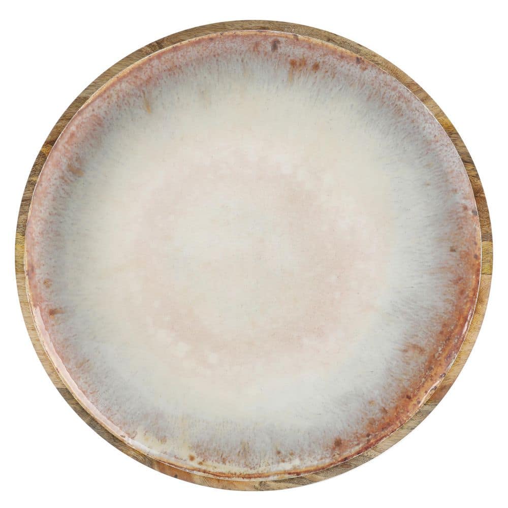  15.9 in. Blush Pink Mango Wood Round Serving Platter