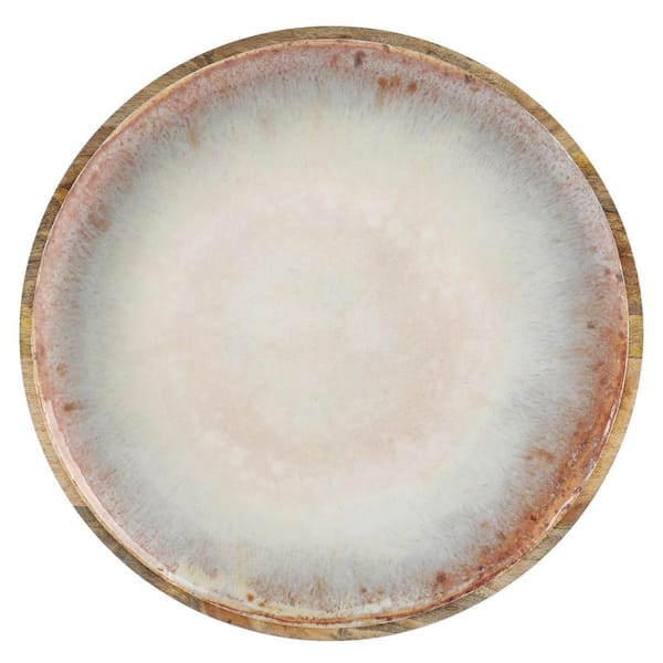 Unbranded 15.9 in. Blush Pink Mango Wood Round Serving Platter