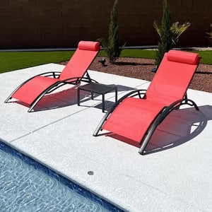 Patio Chaise Lounge Set Outdoor Beach Pool Sunbathing Lawn Lounger Recliner Chair Side Table Included