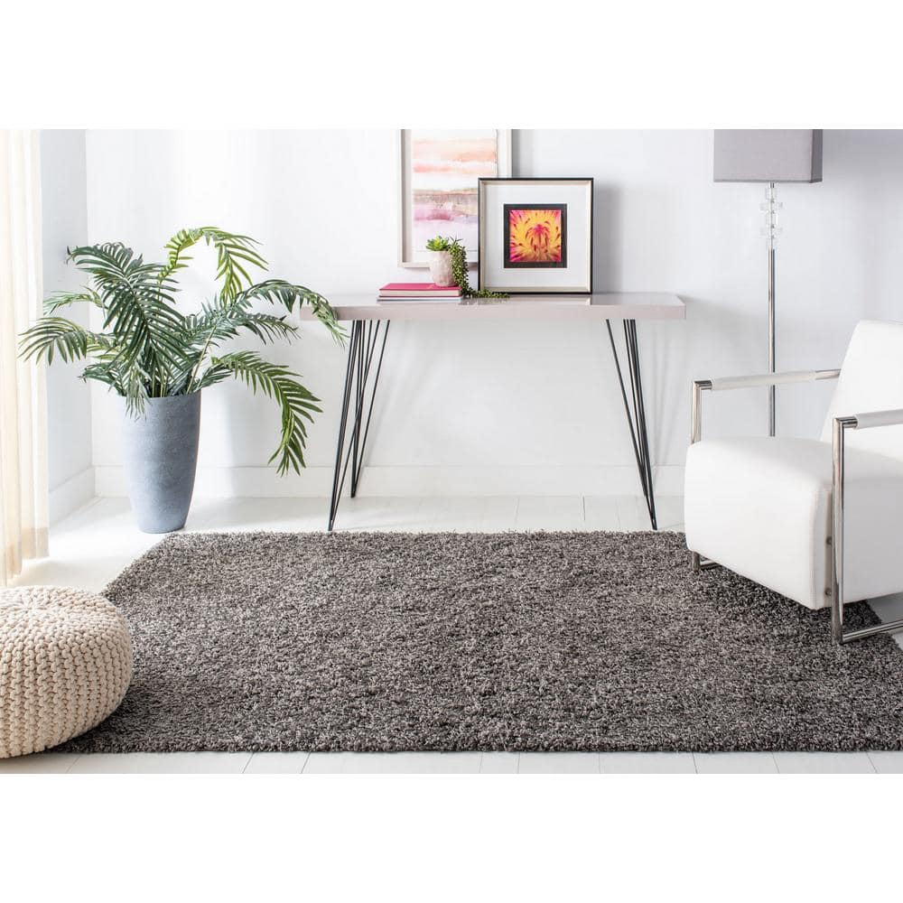 Athens Luxe Shag 9' x 12' Hand-Knotted Synthetic Area Rug in Dark Grey