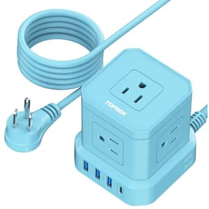 5-Outlet Power Strip Surge Protection with 4 USB Ports in Blue