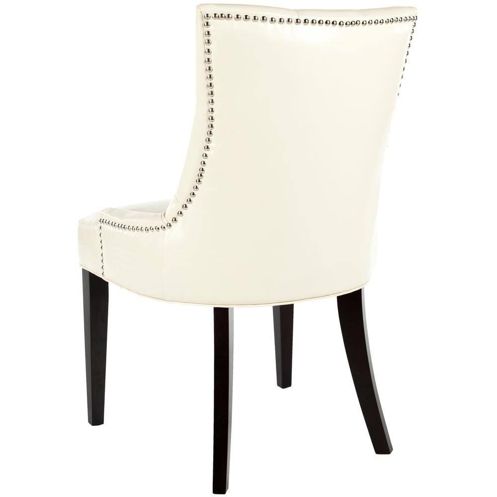 Modern Flat Cream Leather Parsons Side Chair with Espresso Wood Legs