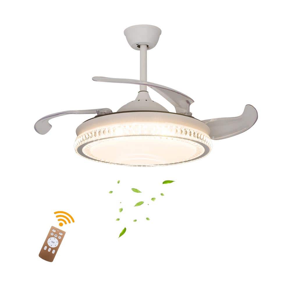 OUKANING 42 in. Integrated LED Indoor White Modern Retractable 6