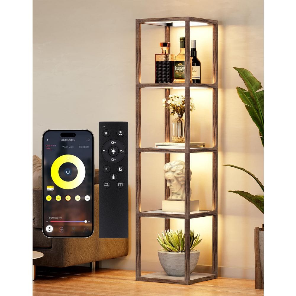Modern 66.4 in. Gray Floor Lamp Glass Display Shelf with APP Color Temp Dimm, Column Floor Lamp for Living Room price history on PriceWatchPro
