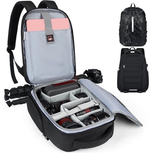 Lukyamzn Camera Backpack Waterproof Anti-Theft DSLR SLR Mirrorless with Laptop Compartment 14 In.Large Capacity Black
