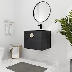 Modern 24 in. W x 18.5 in. D x 21 in. H Single Sink Floating Bath Vanity in Black with White Ceramic Top and Gold Handle