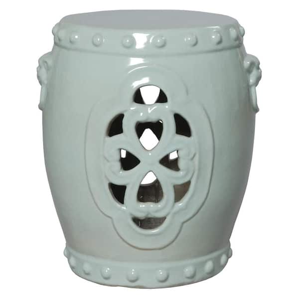 Emissary Clover 18.5 in. H Celadon Round Ceramic Garden Stool