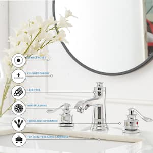 8 in. Widespread Double Handle Bathroom Faucet With Pop-up Drain Assembly in Polished Chrome
