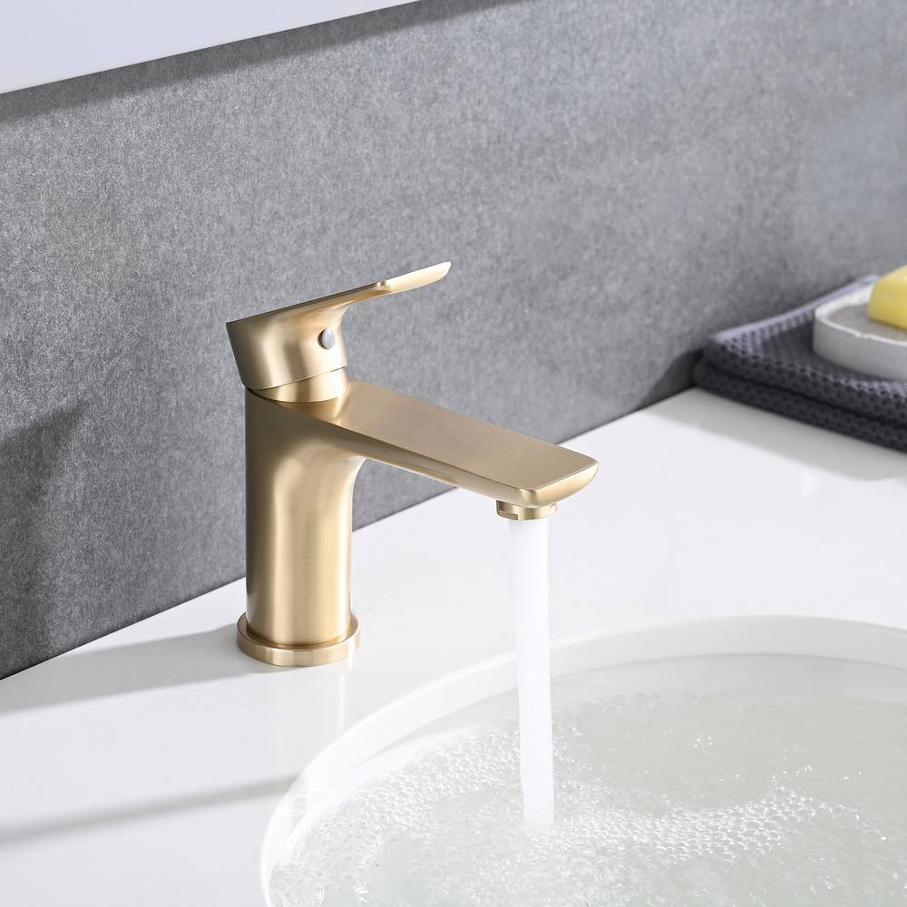 Brushed Gold Single Handle Mid Arc Bathroom Faucet