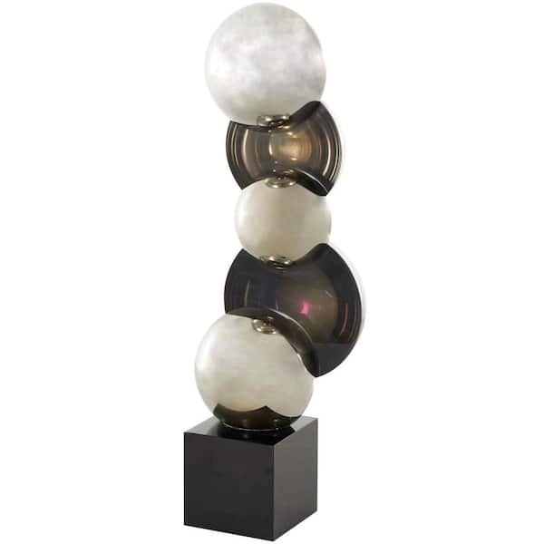 Litton Lane Black Glass Stacked Orb Abstract Sculpture with Black Base