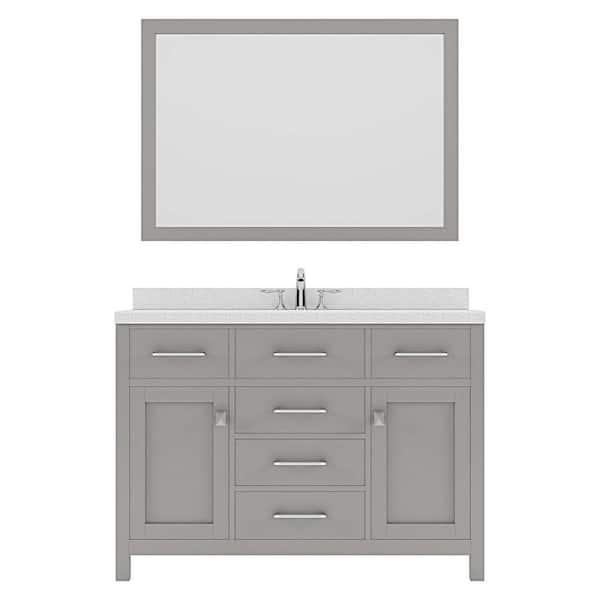 Virtu USA Caroline 48 in. W x 22 in. D x 35 in. H Single Sink Bath Vanity in Cashmere Gray with Quartz Top and Mirror