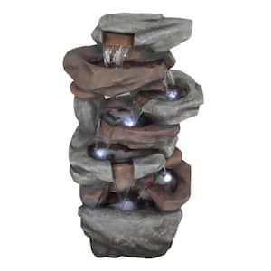 Cascading Natural Stone Fountain with LED Lights