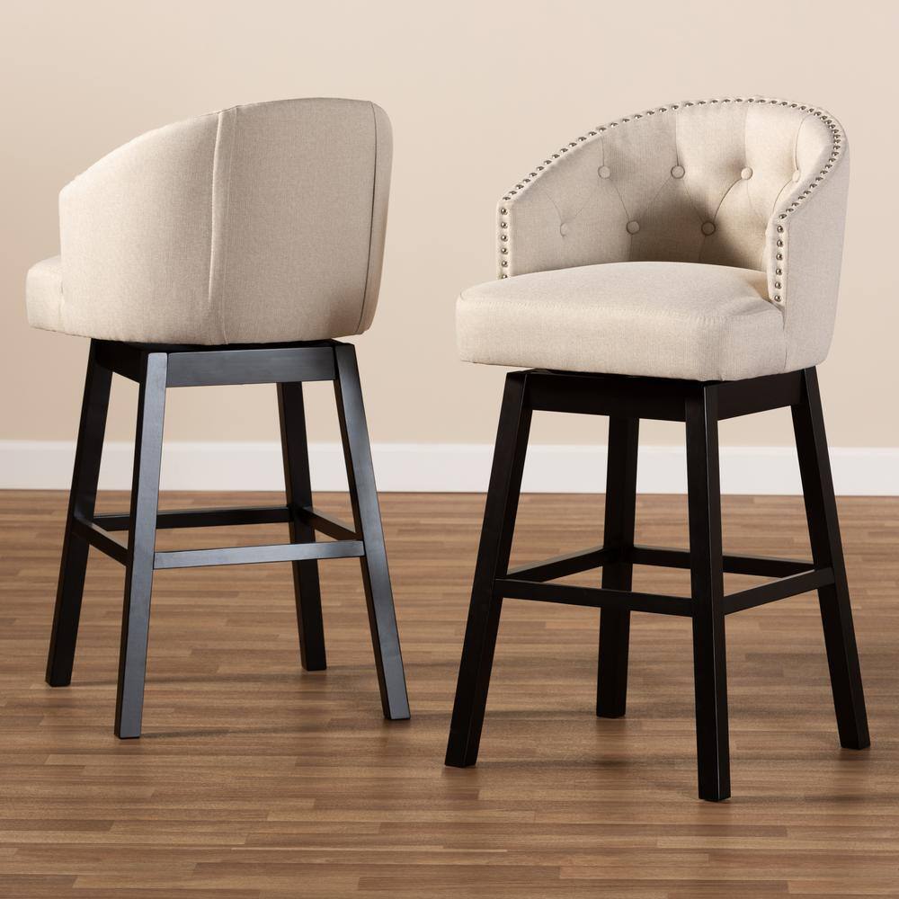 Theron 42" Brown Wood and Leather Swivel Barstool Set