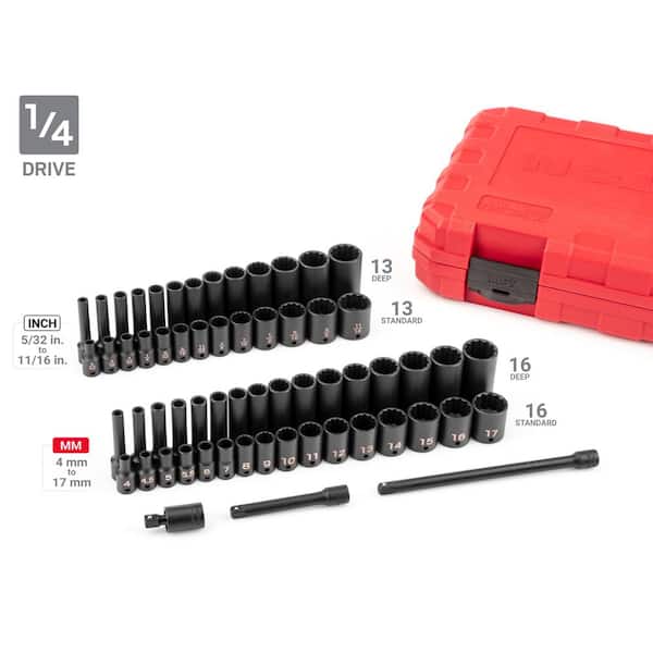 TEKTON 1/4,3/8,1/2 in. Drive 12-Point Impact Socket Set with Cases