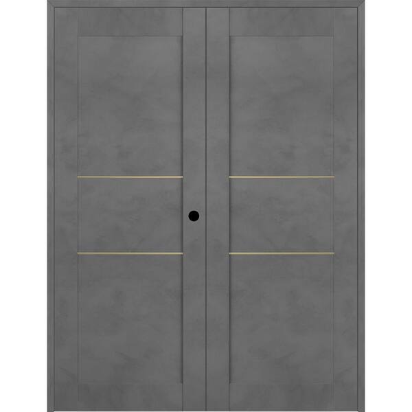 Belldinni Vona 07 2H Gold 36 in. x 80 in. Left Hand Active Dark Urban Wood Composite Double Prehung Interior Door