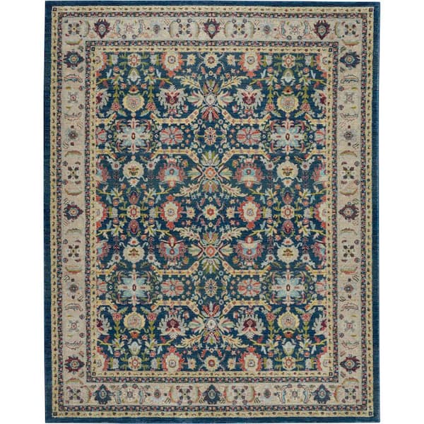 Global Vintage Navy Multicolor 8 ft. x 10 ft. Vintage Persian Medallion Area Rug