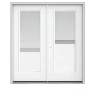 72 in. x 80 in. White Painted Steel Right-Hand Inswing Full Lite Glass Stationary/Active Patio Door w/Blinds