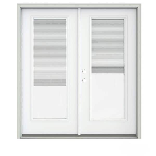 JELD-WEN 72 in. x 80 in. White Painted Steel Right-Hand Inswing Full Lite Glass Stationary/Active Patio Door w/Blinds
