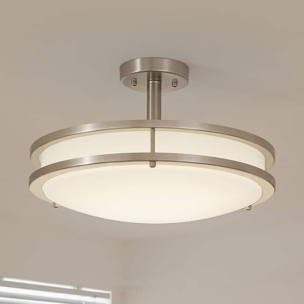 14 in. LED Brushed Nickel Semi Flush Mount Light Fixture, Decorative Pendant Lamp, Dimmable