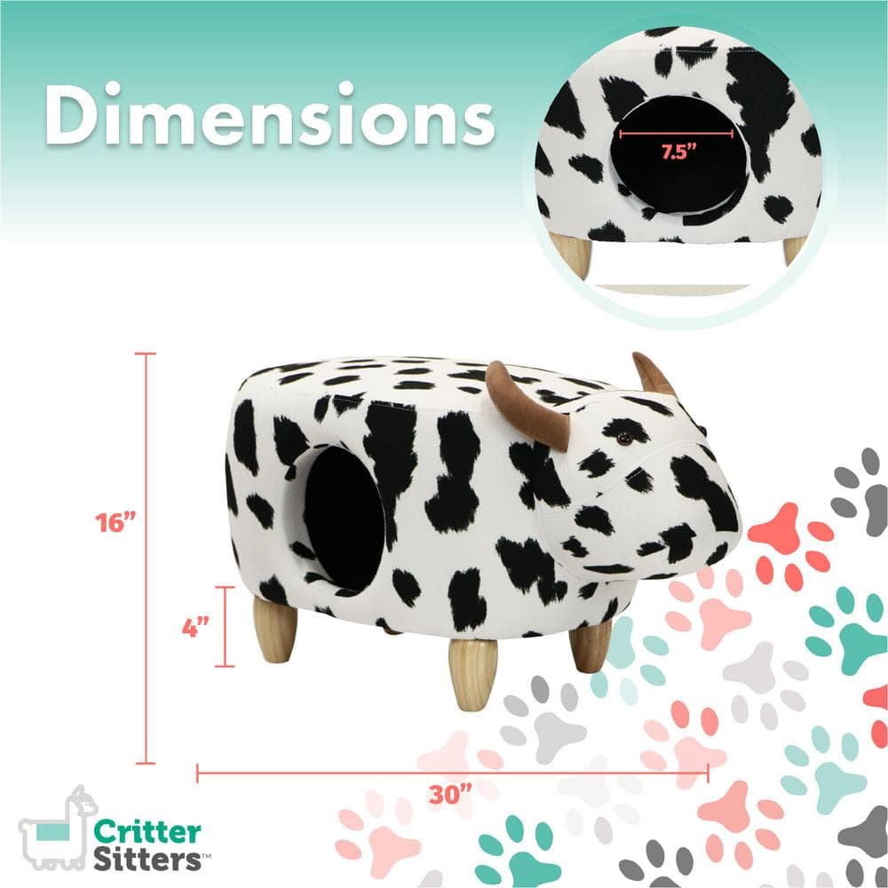 Black and White Cow Animal Shape Pet House Ottoman