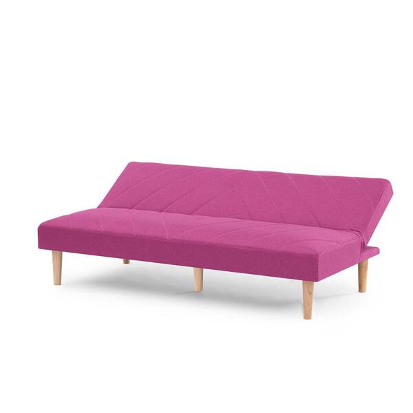 Z-joyee 66 in. Pink Velvet Twin Size Variable Sofa Bed, Baby Pink