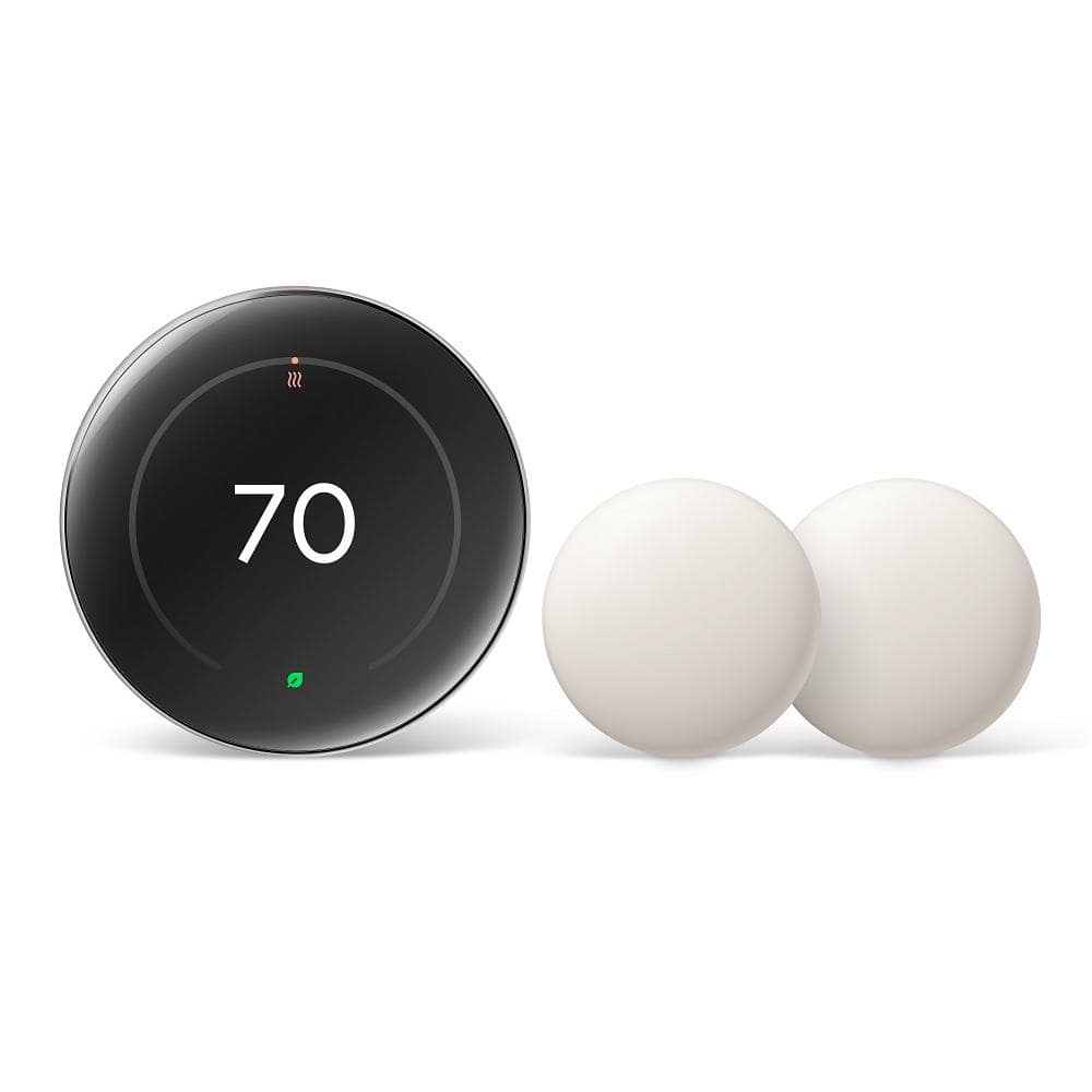 Google Nest Learning Thermostat (4th Gen) with Nest Temperature Sensor (2nd Gen) 2-Pack - Polished Obsidian