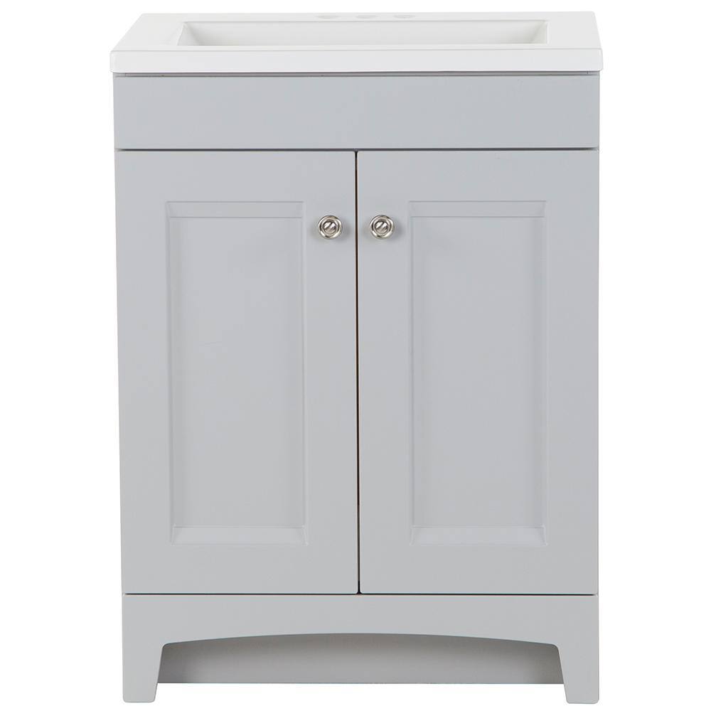 Glacier Bay Delridge 24 in. W x 19 in. D Bath Vanity in Pearl Gray with Cultured Marble Vanity Top in White with White Sink