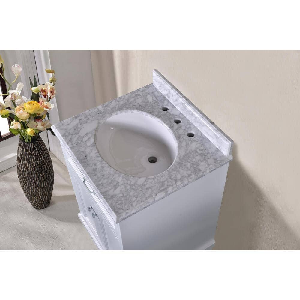 24" White Solid Wood Bathroom Vanity with Carrara Marble Top