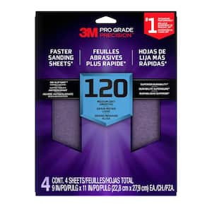 Pro Grade Precision 9 in. x 11 in. 120 Grit Faster Sanding Sheet With No-Slip Grip Backing (3-Pack)