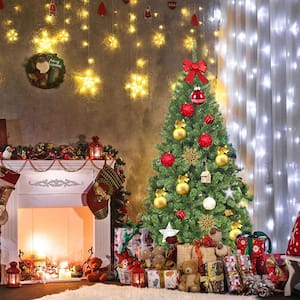 7.5 ft. Unlit Artificial Christmas Tree Hinged Spruce Xmas Tree with Metal Stand