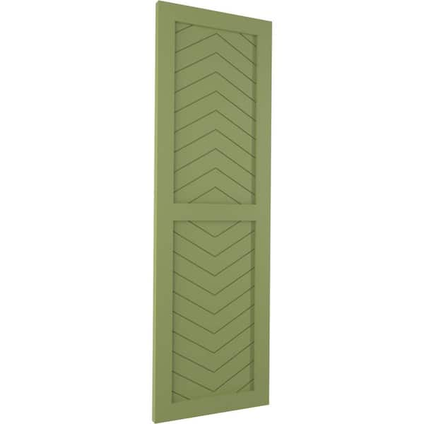 Ekena Millwork 15 inchw x 57 inchh True Fit PVC Two Panel Chevron Modern Style Fixed Mount Shutters, Moss Green (Per Pair - Hardware Not Included)