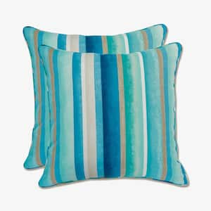 Stripe Blue Square Outdoor Square Throw Pillow 2-Pack