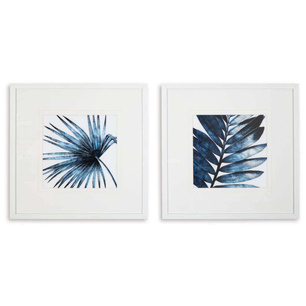 Breelen Blue and White Botanical Wall Art Set with Frames