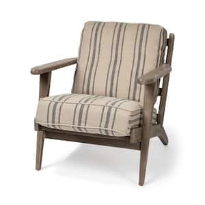 Olympus III Brown & Jute Striped Fabric w/Medium Brown Wood Frame Accent Chair