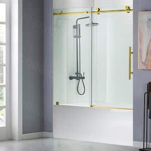 Cawston 60 in. W x 62 in. H Frameless Sliding Shower Door in Brushed Gold