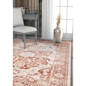 Kensington Maxwell 8 ft. x 11 ft. Modern Medallion Antique Vintage Distressed Copper Area Rug