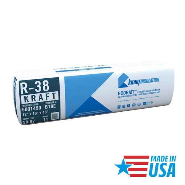 R-38 EcoBatt Kraft Faced Fiberglass Insulation Batt 16 in. x 48 in. x 12 in.