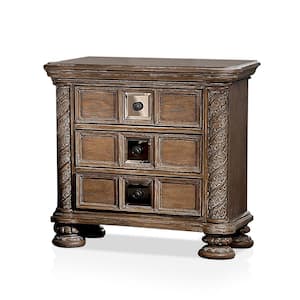 Nevva 3-Drawer Rustic Natural Tone Nightstand (29 in. H x 30 in. W x 17 in. D With Mirrored Accents