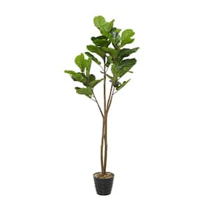 63 in. H Fiddle Leaf Artificial Tree with Realistic Leaves and Black Melamine Pot