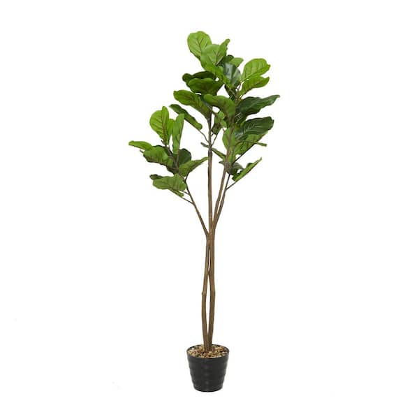 Litton Lane 63 in. H Fiddle Leaf Artificial Tree with Realistic Leaves and Black Melamine Pot
