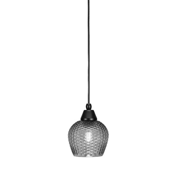 Unbranded Bryson 6 in. 1-Light Matte Black Cord Pendant Light with 6 in. Smoke Textured Glass Shade, no bulb included